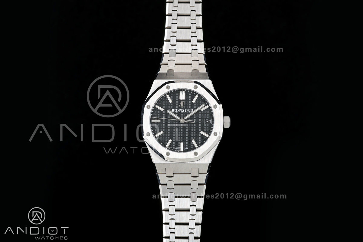 Royal Oak 41mm 15500 SS ZF Free Sprung V2 1:1 Best Edition Black Textured Dial On SS Bracelet Super Clone A4302